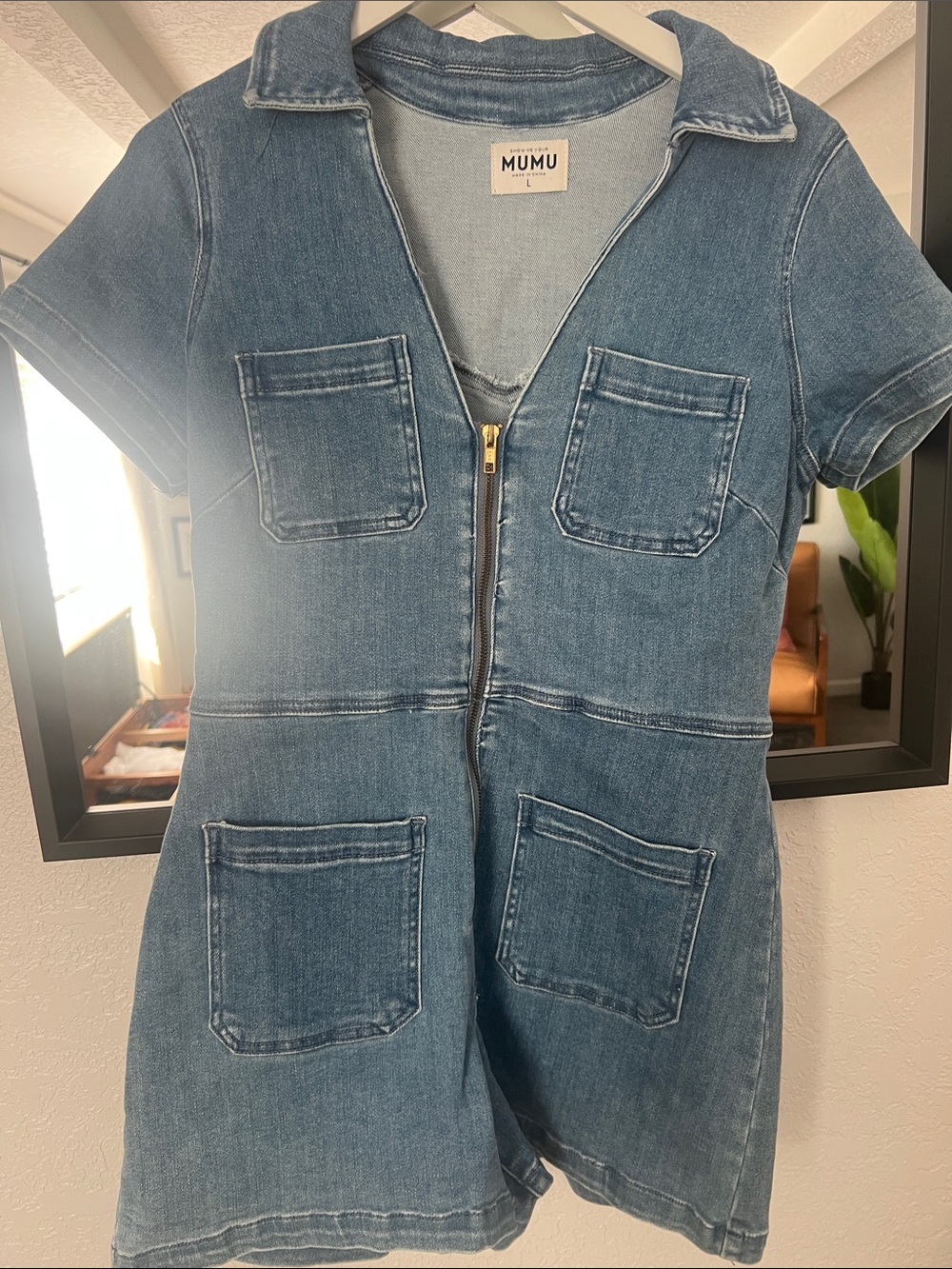 Show Me Your MuMu Blue Denim womens One-Piece Romper with Front Zip - Picture 3 of 4